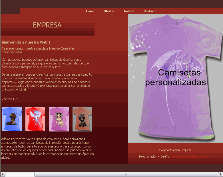 Web camisetas 250� pedidos@elreinomagico.net